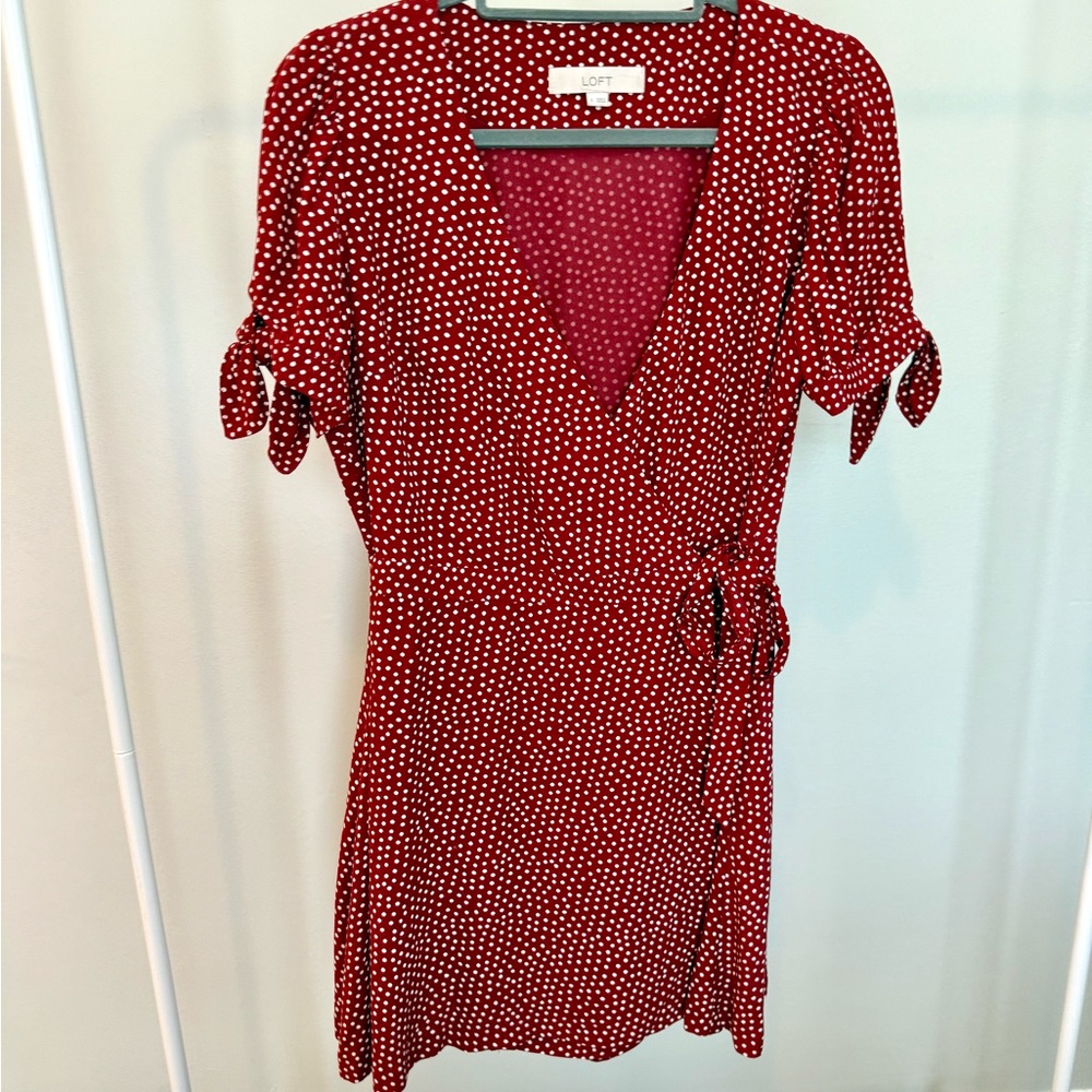 LOFT Red and White Polka Dot Mini Dress